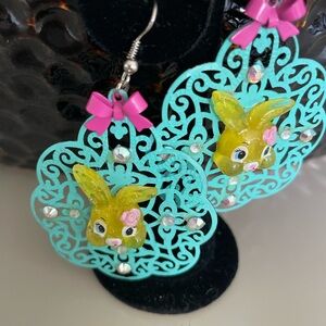 *Handmade* Teal and Yellow Bunny Earrings